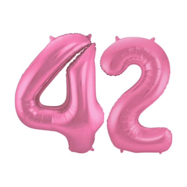 Folieballon 42 jaar metallic roze mat 86cm