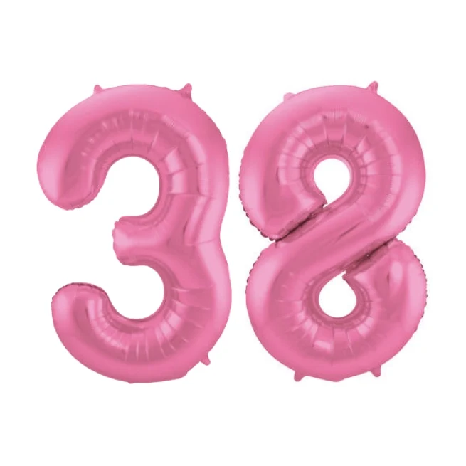 Folieballon 38 jaar metallic roze mat 86cm