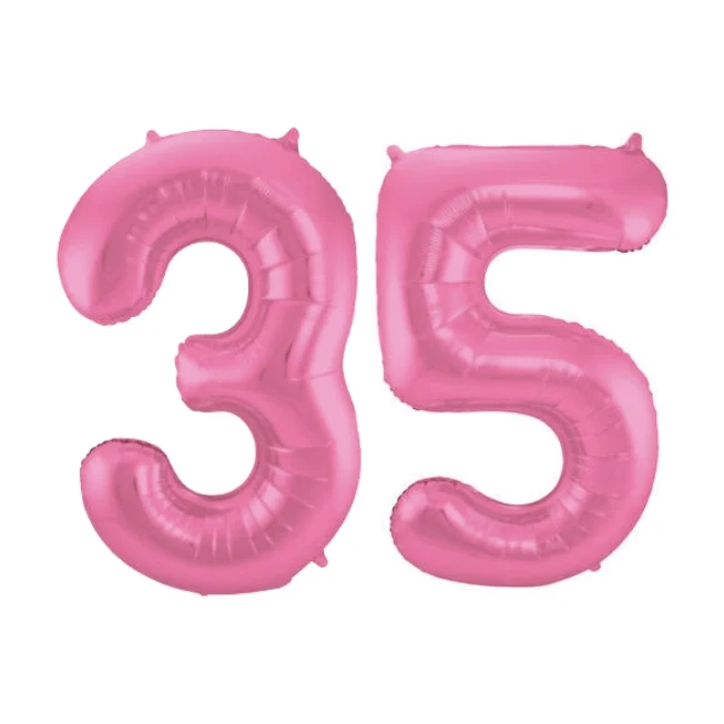 Folieballon 35 jaar metallic roze mat 86cm