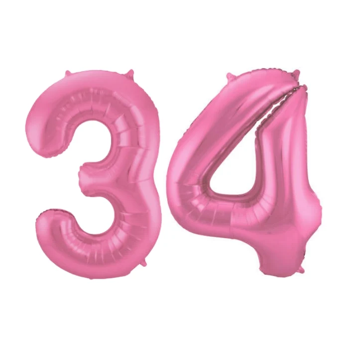 Folieballon 34 jaar metallic roze mat 86cm