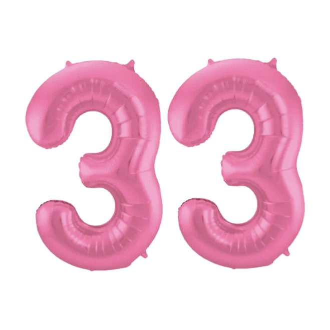 Folieballon 33 jaar metallic roze mat 86cm
