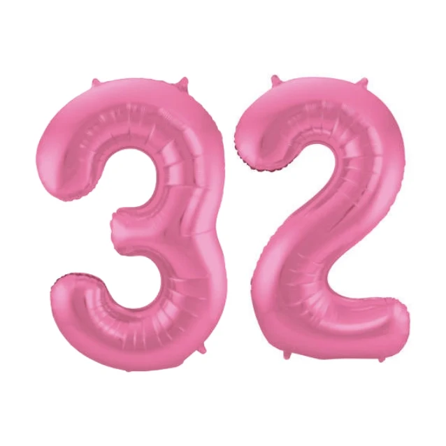 Folieballon 32 jaar metallic roze mat 86cm