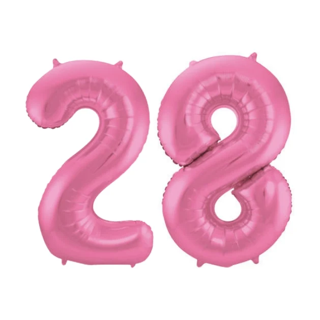 Folieballon 28 jaar metallic roze mat 86cm
