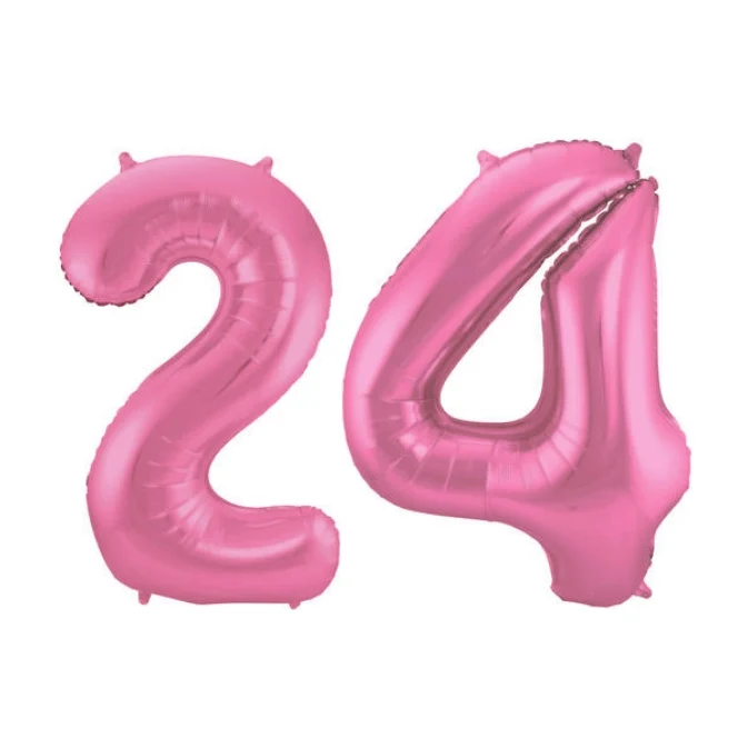 Folieballon 24 jaar metallic roze mat 86cm
