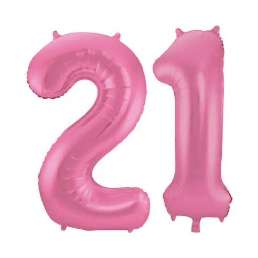 Folieballon 21 jaar metallic roze mat 86cm