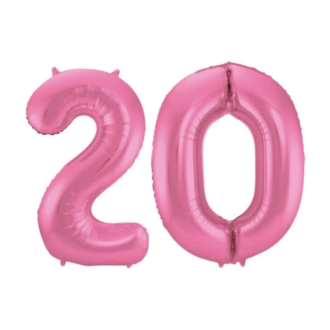Folieballon 20 jaar metallic roze mat 86cm
