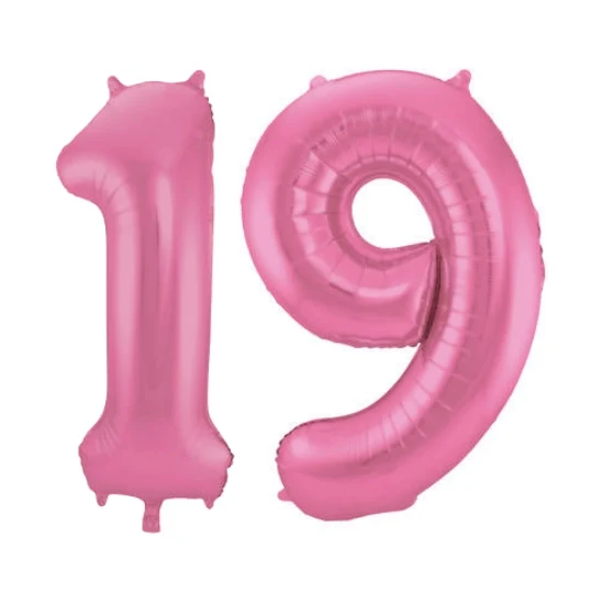 Folieballon 19 jaar metallic roze mat 86cm