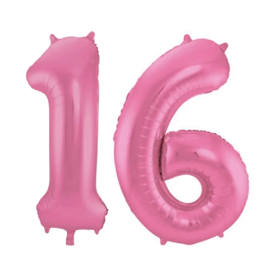 Folieballon 16 jaar metallic roze mat 86cm