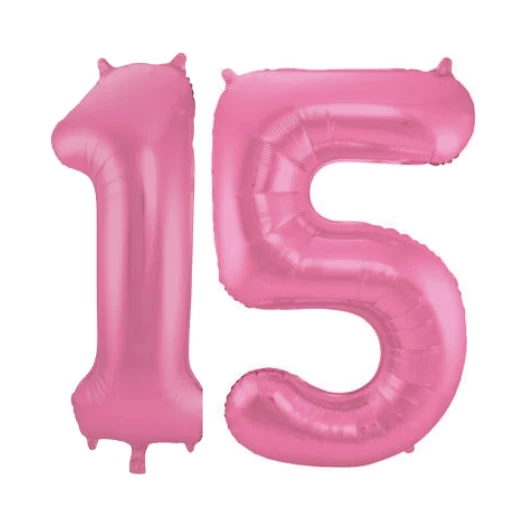 Folieballon 15 jaar metallic roze mat 86cm