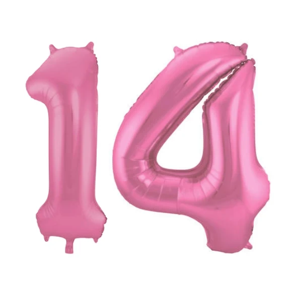 Folieballon 14 jaar metallic roze mat 86cm