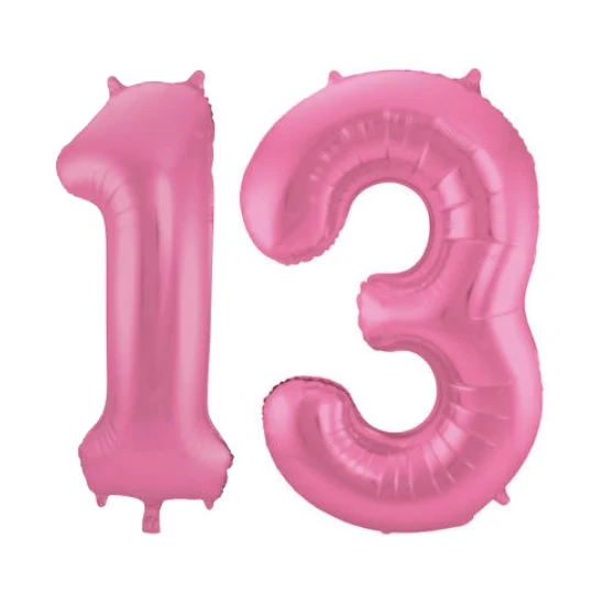 Folieballon 13 jaar metallic roze mat 86cm
