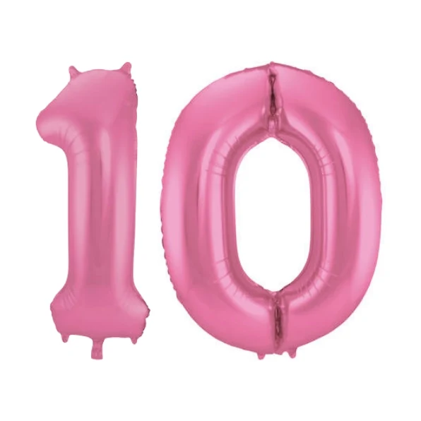 Folieballon 10 jaar metallic roze mat 86cm