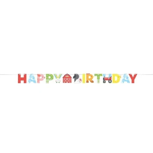 Letterslinger 'Happy Birthday' Boerderijdieren (2,5m)