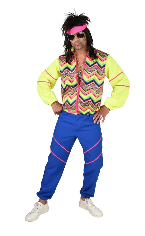 80's Neongeel/Blauw Zigzag Pak Heren