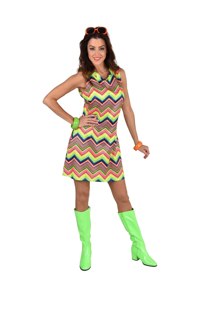 Neon Jurk Dames Multicolors Zigzag