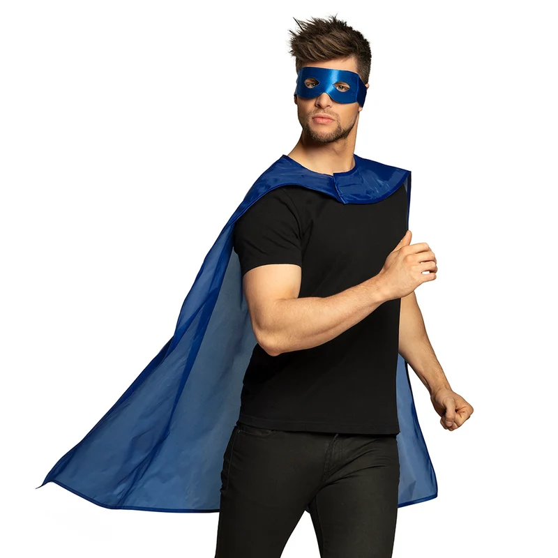 Super held cape en masker set blauw