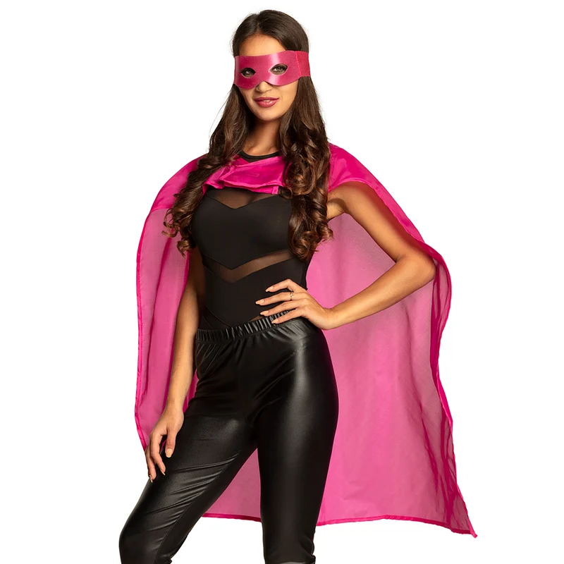 Super held cape en masker set roze