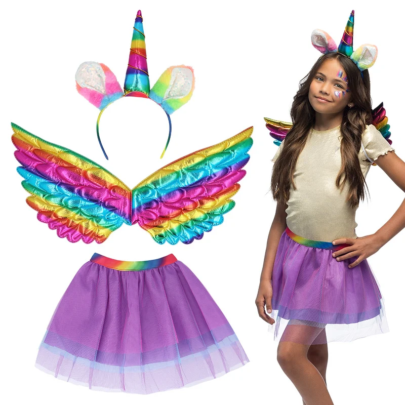 Eenhoorn verkleed set regenboog kind
