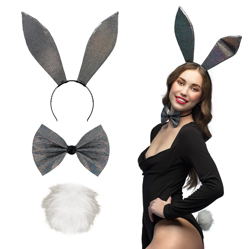 Bunny Play verkleed set zwart glitter