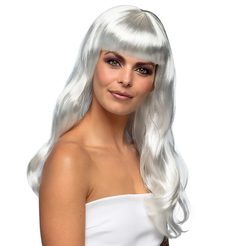 Witte pruik lang golvend haar Chique