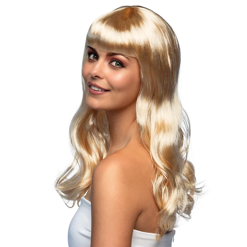 Blonde pruik lang golvend haar Chique