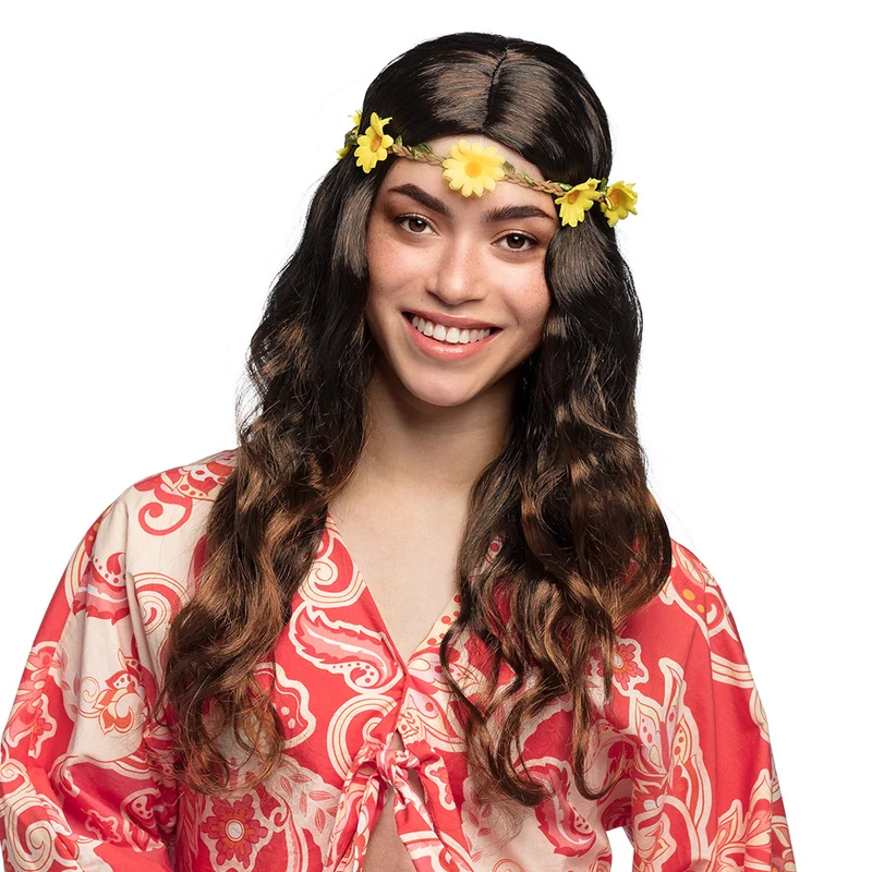 Hippie pruik Joy zwart/bruin
