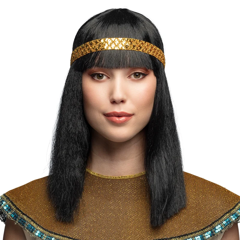 Cleopatra pruik met gouden haarband