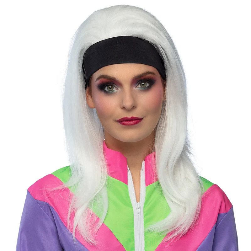 Pruik Retro babe wit lang haar