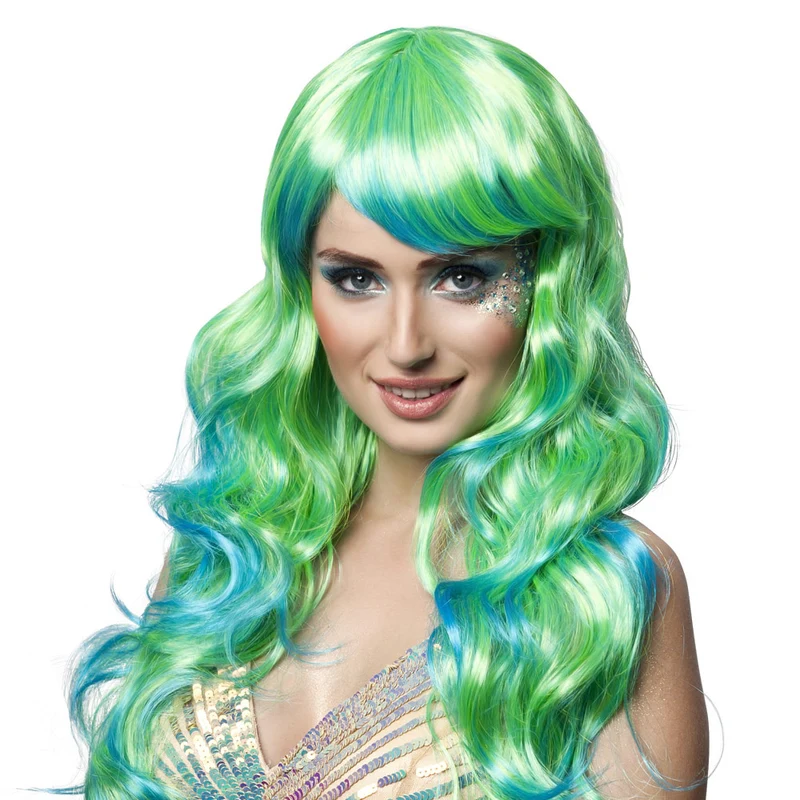 Zeemeermin pruik aqua groen blauw
