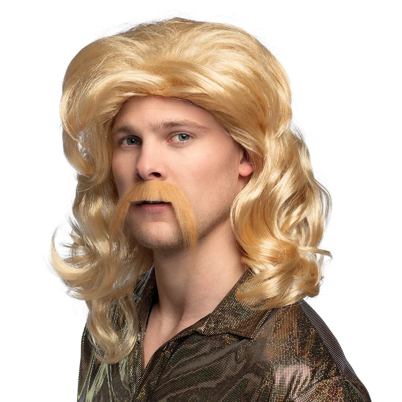 Pruik Barry met snor blond