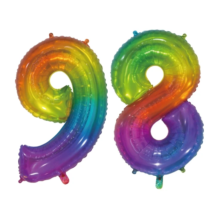 Folieballon 98 jaar Regenboog 76cm