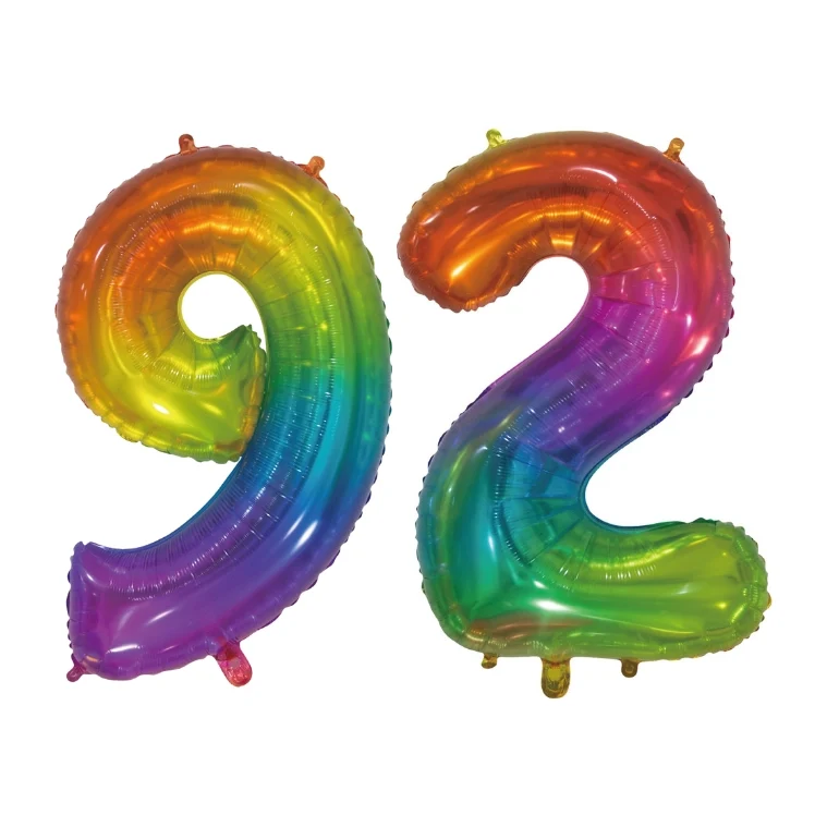 Folieballon 92 jaar Regenboog 76cm