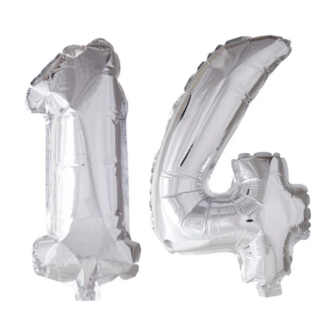Folieballon 14 jaar Zilver 66cm