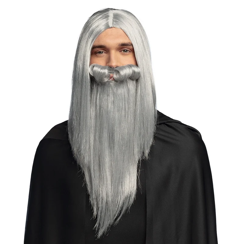 Tovenaar pruik Magier met baard grijs