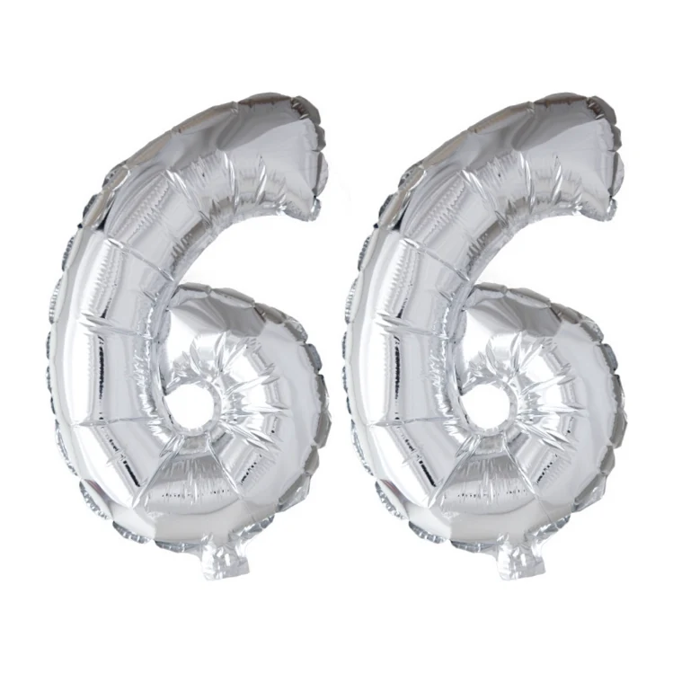 Folieballon 66 jaar Zilver 66cm