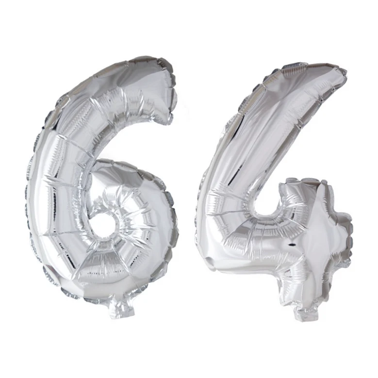 Folieballon 64 jaar Zilver 66cm