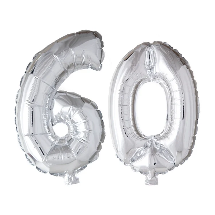 Folieballon 60 jaar Zilver 66cm