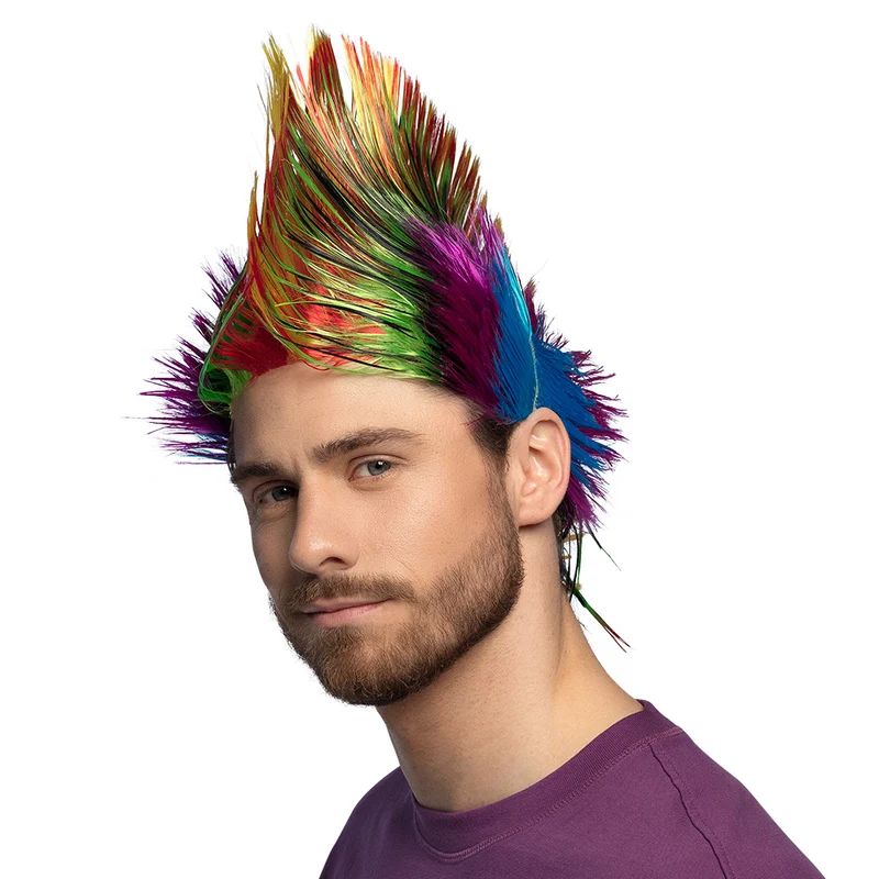 Hanenkam pruik Spiky Mike veelkleurig