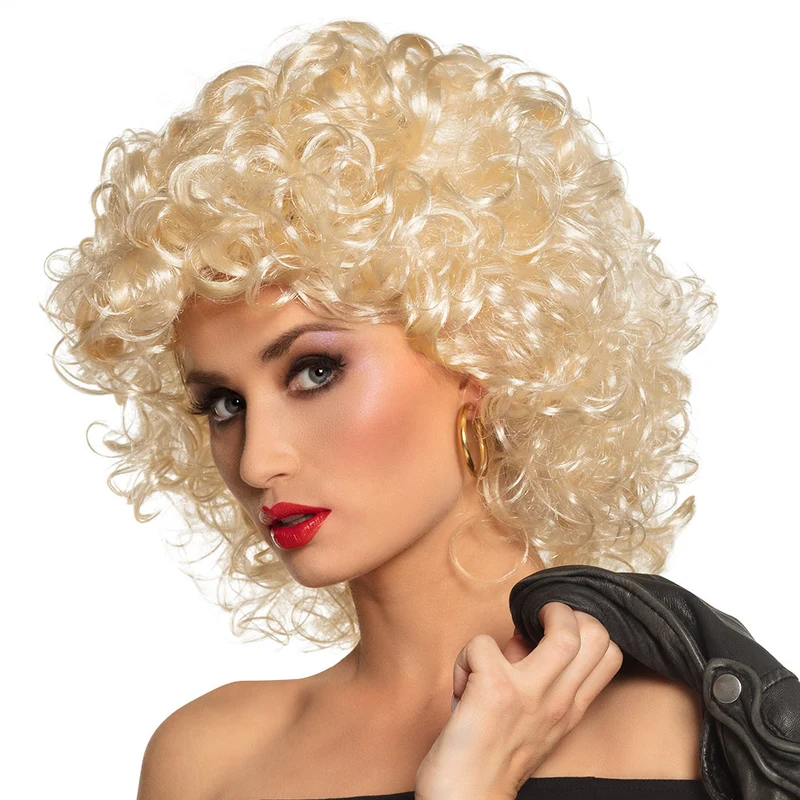 Pruik Sandy Grease blonde krullen