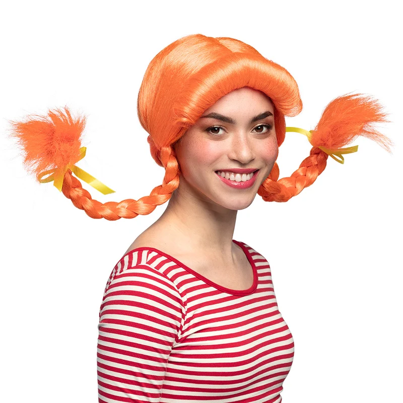 Pipi pruik met staarten oranje