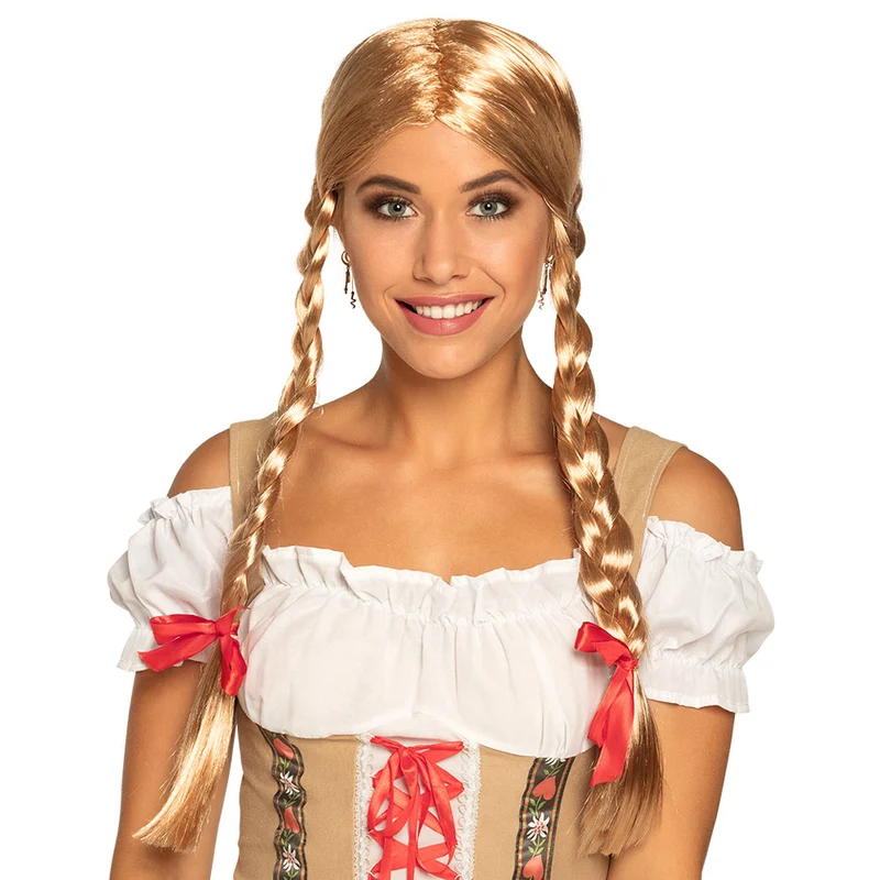 Pruik Heidi blond met staartjes