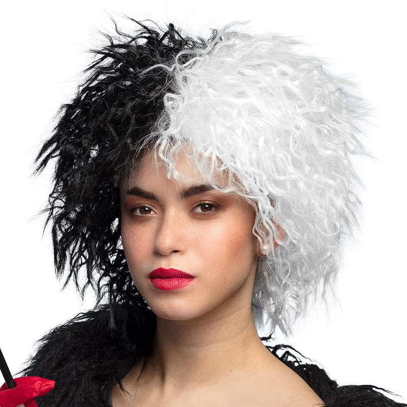Cruella de Vil pruik Ivy zwart wit