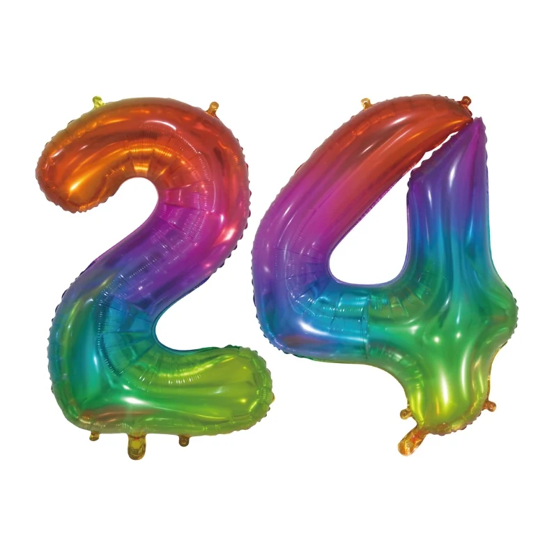 Folieballon 24 jaar Regenboog 76cm