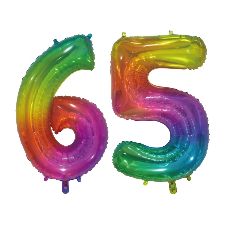 Folieballon 65 jaar Regenboog 76cm