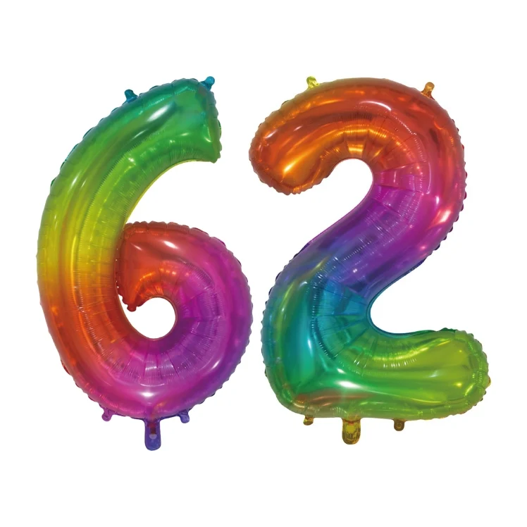 Folieballon 62 jaar Regenboog 76cm