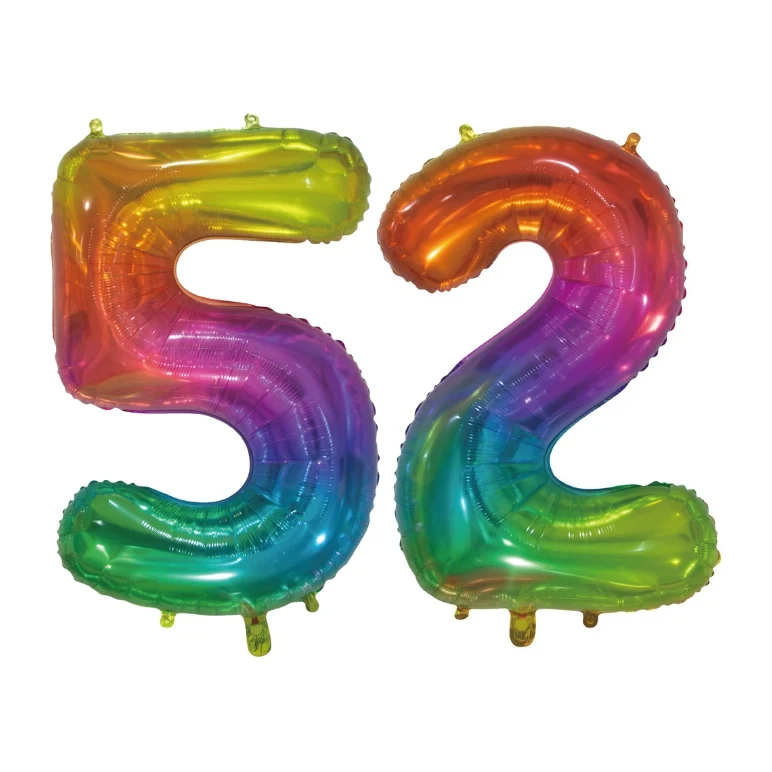 Folieballon 52 jaar Regenboog 76cm