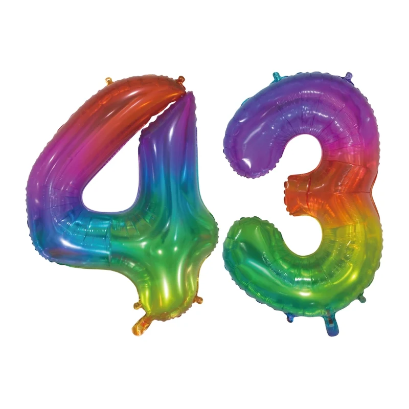 Folieballon 43 jaar Regenboog 76cm