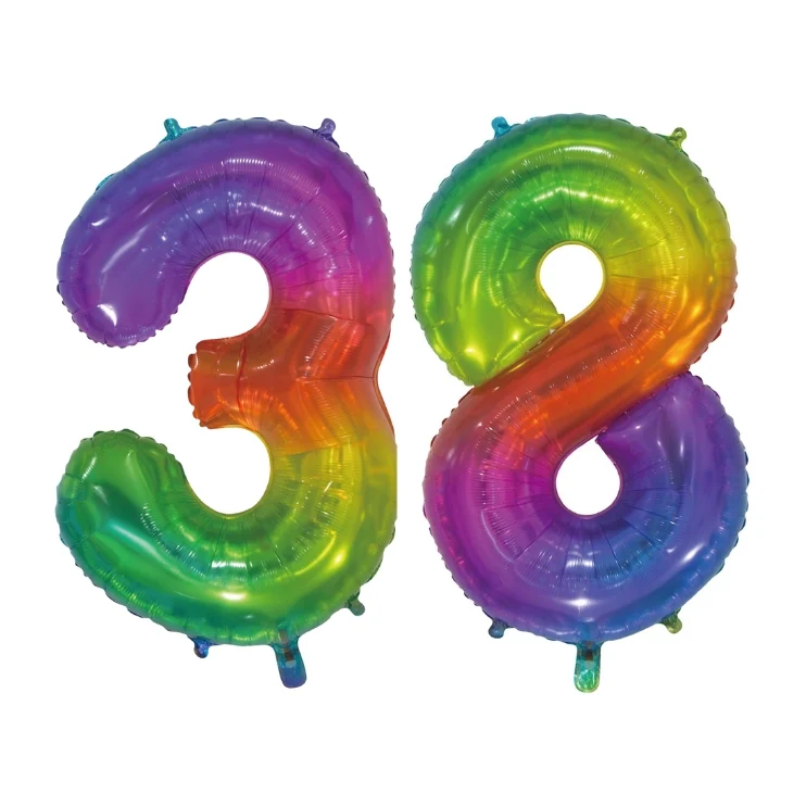 Folieballon 38 jaar Regenboog 76cm
