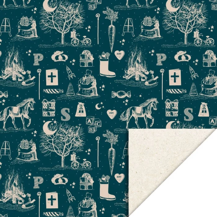 Rol Cadeaupapier Sint - Vintage Dark Blue (300x70cm)