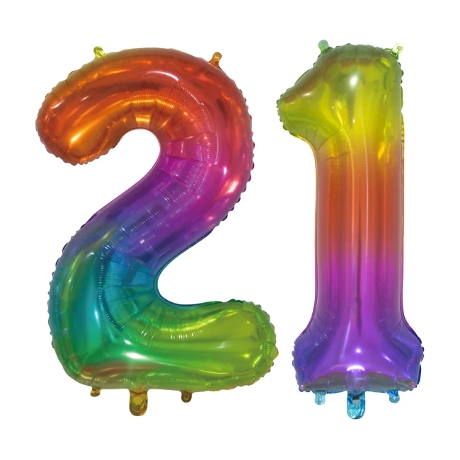 Folieballon 21 jaar Regenboog 76cm